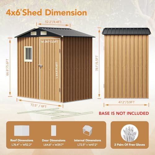Panovue 6X4FT Garden Storage Shed (NO Wood Panels&Frame Floor) - Image 2