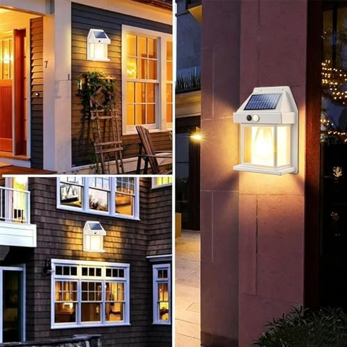 4 Pack Solar Wall Lights Outdoor with Motion Sensor, Vintage Solar Wall Lanterns, Dusk to Dawn IP65 Waterproof Solar Lights for Porch Patio Garage Fence Yard Garden (4, White) - Image 4