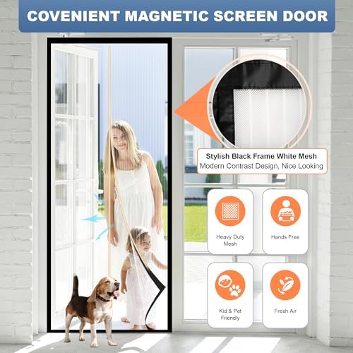 METAONLY Magnetic Screen Door Mesh, Works for Patio, Sliding Door, Keeps Bug Mosquito Out, Fresh Air Flow, Fits 36" x 80" Door - Curtain Size 38" x 82", Black Frame White Veil - Image 3