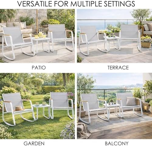 Kozyard 3-Piece Rocking Chair Set, Outdoor Rocking Textilene Bistro Set - Image 7