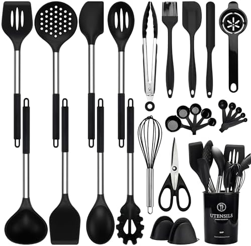 NCUE 28-Piece Silicone Kitchen Utensils Set with Stainless Steel Handles by NCUE