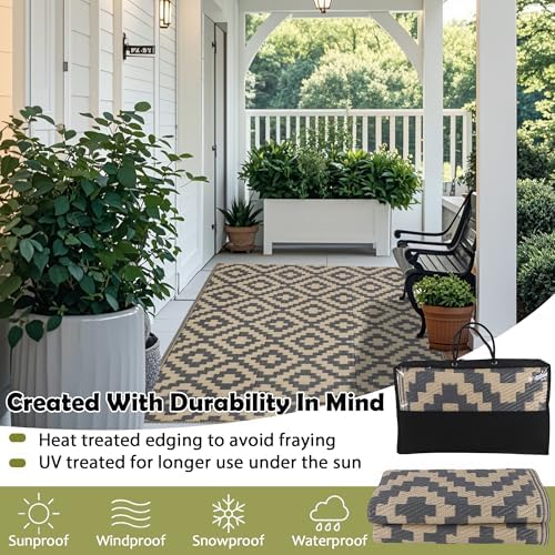 SAND MINE Reversible Mats, Plastic Straw Rug, Modern Area Rug, Large Floor Mat and Rug for Outdoors, RV, Patio, Backyard, Deck, Picnic, Beach, Trailer, Camping (4' x 6', Grey Tan Lattice) - Image 4