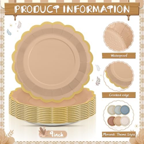 48 Pcs Morandi Color Paper Plates 9 Inch Scalloped - Image 4