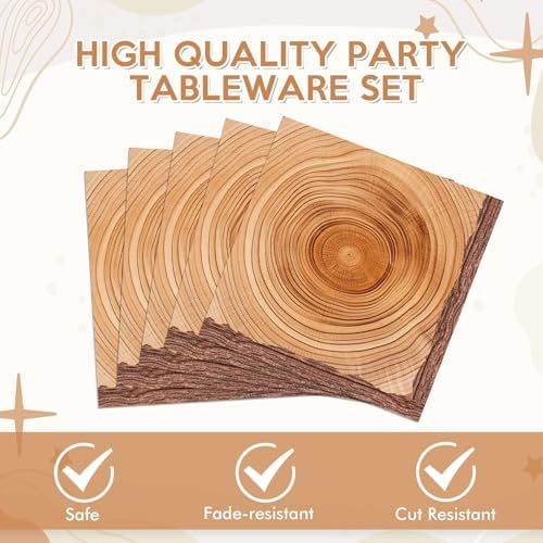 40PCS Hunting Camping Party Supplies Set Wood Grain Paper Plates Napkins - Image 4