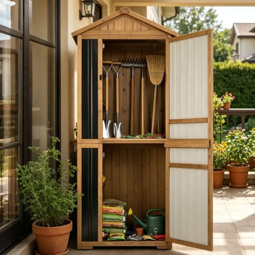 Gowoodhut Tall Outdoor Storage Cabinet with 4 Shelves, Garden Tool Shed - Image 2