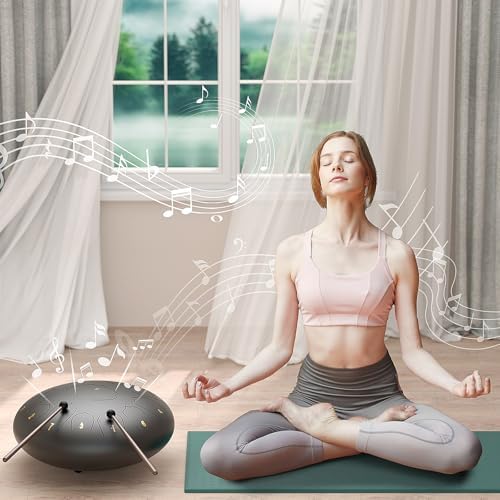 Large Steel Tongue Drum Handpan: 12 Inches 13 Notes Rain Drums for Outside Garden, Meditation Hand Pan with Music Book, Mallets and Carry Bag, Musical Instrument for Adult Kid Gift (Black) - Image 5