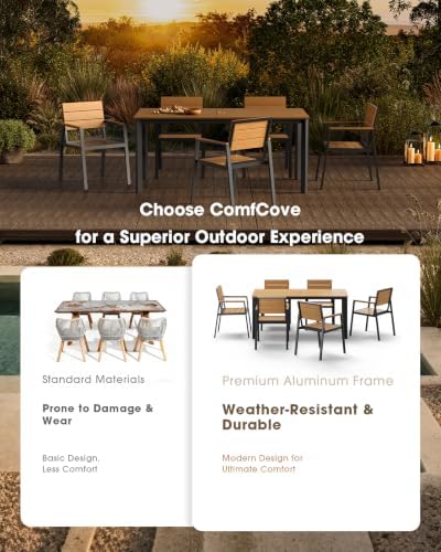 Outdoor Dining Set for 8, Aluminum Patio HDPS Outdooor Table and Chairs Set with Umbrella Hole, All Weather Patio Furniture Set, 10 Peice Patio Dining Table Set (Gray & Teak) - Image 6