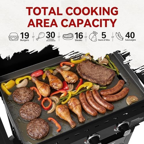 Royal Gourmet 3-Burner Gas Griddle with Hood, Collapsible Side Shelves - Image 4