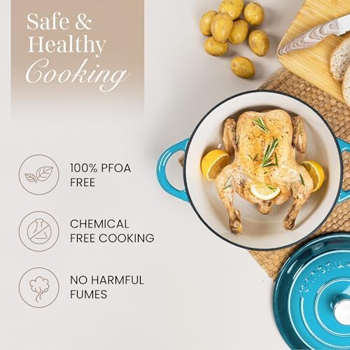 Cast Iron Pot with Lid - Non-Stick Ovenproof Enamelled Casserole Pot, Oven Safe up to 500° F-Sturdy Dutch Oven Cookware - Blue, 5-Quart, 24cm-by Nuovva - Image 4