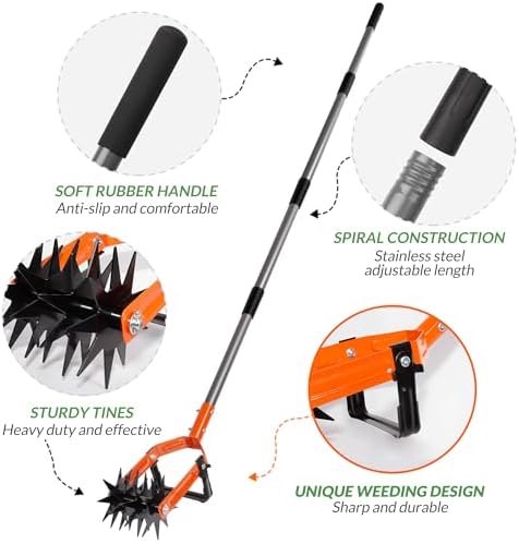 Rotary Cultivator Garden Tool,2-in-1 Hand Tiller & Action Hoe Garden Weeder - Image 4