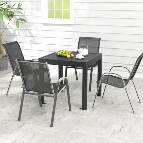 Tangkula 31.5"-63" Extendable Patio Dining Table, Aluminum Outdoor Dining Table for 4-6 People, L-Shaped Brace Included for Fixation, Space-Saving Outside Table for Garden, Porch, Poolside, Dark Grey - Image 4