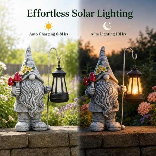 Garden Gnome Statue with Lantern: Outdoor Waterproof Sculpture - Image 3