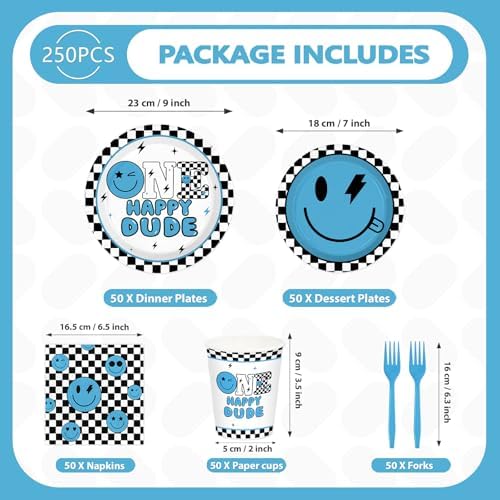 250Pcs One Happy Dude 1st Birthday Party Decorations,Serves 50 - Image 2