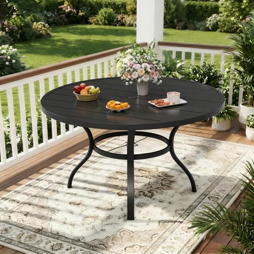 Incbruce Patio Dining Table, 53" Round Table Metal Steel Slat Table with 1.57" Umbrella Hole, for Backyards, Porches, Gardens, or Poolside - Image 2