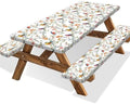 Bird Branch Picnic Table Cover with Bench Covers and Bag, Camping Essentials, Spring Summer Floral Waterproof Windproof, Fitted Tablecloth Cover with Elastic Edge for Outdoor Garden 3 PCS 30x60 Inch by Xguatan