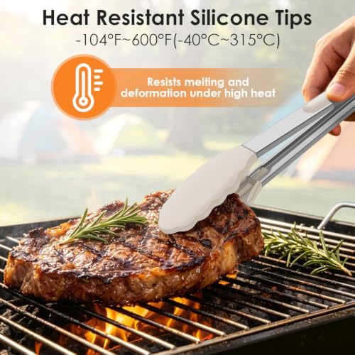 HOTEC Stainless Steel Kitchen Tongs with Silicone Tips, Set of 3-7",9" &12" - Image 3
