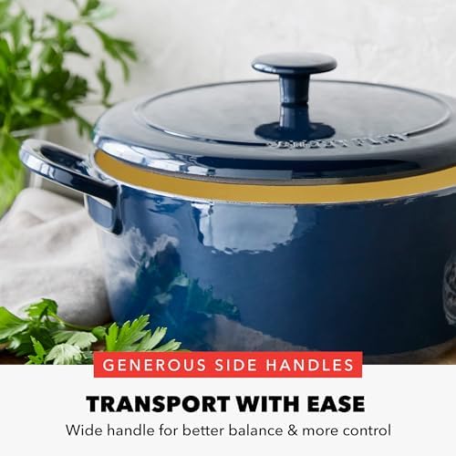 GreenPan x Bobby Flay 5.5QT Enameled Cast Iron Dutch Oven With Lid, Navy - Image 5