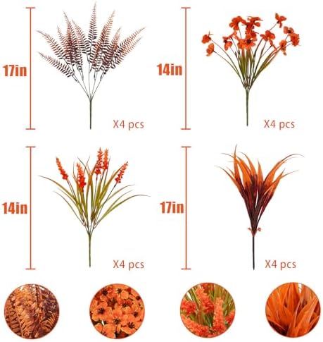 Faux Fall Flowers Outdoor, 16Pcs Artificial Fall Flowers UV Resistant Autumn Plastic Flowers Plants Fall Greenery Shrubs for Outside Porch Patio Garden House Thanksgiving Decor - Image 3