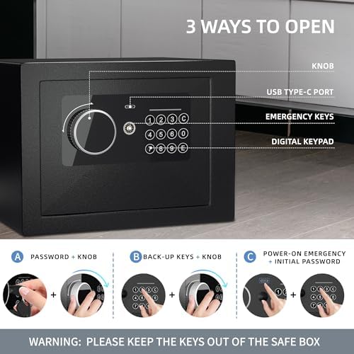 Digital Electronic Money Safe, Steel Security Lock Box with Keypad, Office Hotel Business Jewelry Gun Cash Safe, 0.23 Cubic Feet, 9.06" W x 6.69" D x 6.69" H（black） - Image 3