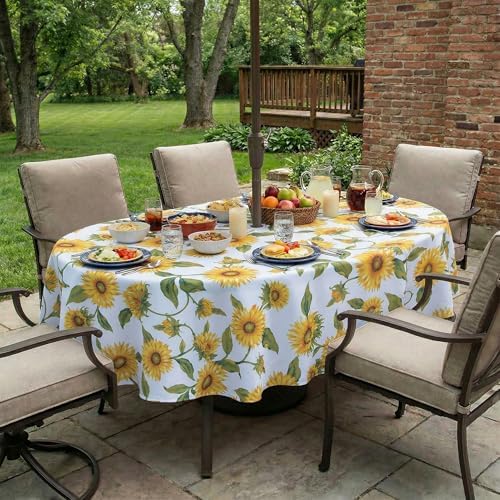 EHouseHome Outdoor Indoor Tablecloth with Umbrella Hole for Oval Table,Waterproof Patio Cloths, Spring/Summer Table Covers with Zipper for Backyard Circular Table/BBQs/Picnic,60 x 84 inches by EHouseHome