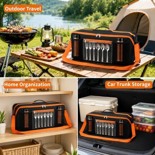 Grill Tool Storage Bag, 22” BBQ Tool Storage Bag, Grill Utensil Storage Caddy with Dual Inner Compartments, Wide-Open Outdoor Grill Accessories Bag for Camping Picnic Trip - Image 7