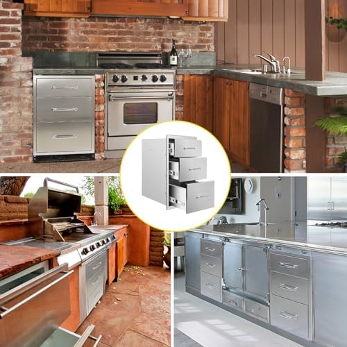 Outdoor Kitchen Drawers 20" W x 27" H x 23" D Flush Mount Triple BBQ Drawers with Chrome Handle Stainless Steel Drawer for Outdoor Kitchen Island, Patio Grill Station - Image 6