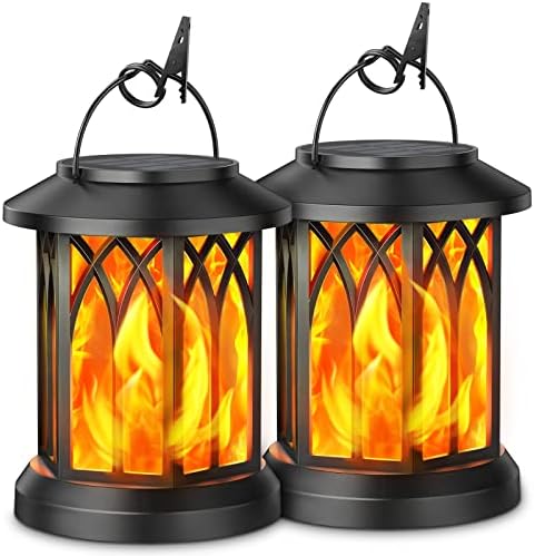 KOOPER Hanging Solar Lights Lantern Outdoor, Flickering Flames Solar Outdoor Lights, Solar Lanterns Outdoor Waterproof with Bigger Panel, Lanterns Decorative Outdoor for Yard Garden Decor, 2 Pack by KOOPER