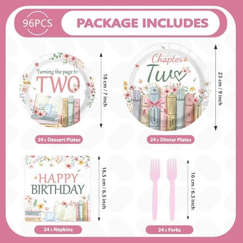 96 Pcs Storybook 2nd Birthday Party Decorations for Girls Serves 24 - Image 5