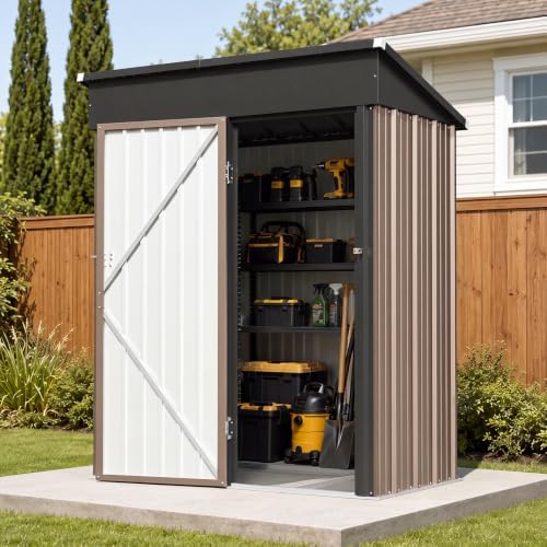 Aoxun 5x3 FT Outdoor Storage Shed with Base, Shed with Sloping Roof, Brown by Aoxun