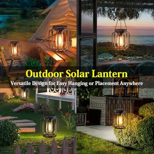 Solar Hanging Lanterns Outdoor: 2 Pack Metal Solar Hanging Lights with Hook, Bright - Warm Waterproof LED Lanterns for Outside, Classic Decorative Solar-Powered Light for Yard Garden Patio Porch Decor - Image 3