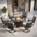 7 Pieces Outdoor Patio Furniture Set with 48" 55000 BTU Round Propane Fire Pit Table,Patio Dining Set Outdoor Conversation Sets 6 Swivel Chairs for Deck,Backyard and Garden,Grey by RTDTD