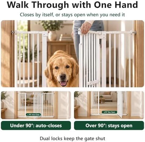 Extra Wide Dog Gate with Adjustable Cat Door, 29.5-48 in,White - Image 6