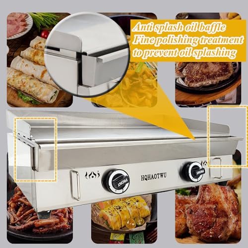 LPG Gas Griddle - Camp Countertop Flat Cooking Griddle with Temperature Control - 2800Pa Top Grill Hot Plate Stove - 2 Burner Outdoor Kitchen - Stainless Steel Grill BBQ Plate - Image 6