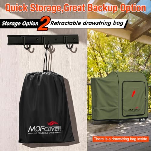 Foldable Grill Cover for Pit Boss 700FB 73700, Waterproof 600D Heavy Duty Wood Pellet Smoker Cover, Fade＆Tear Resistant Pellet Grill Cover for Lexington 500 540,Green - Image 3