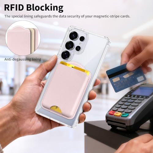 Magnetic Wallet for Samsung Galaxy S26 S25 S24 Series, Fold 8 Ultra with Magsafe Case, for iPhone 18-12 Series, RFID Blocking Leather Magnetic Card Holder | Holds 3 Cards | Light Pink - Image 4