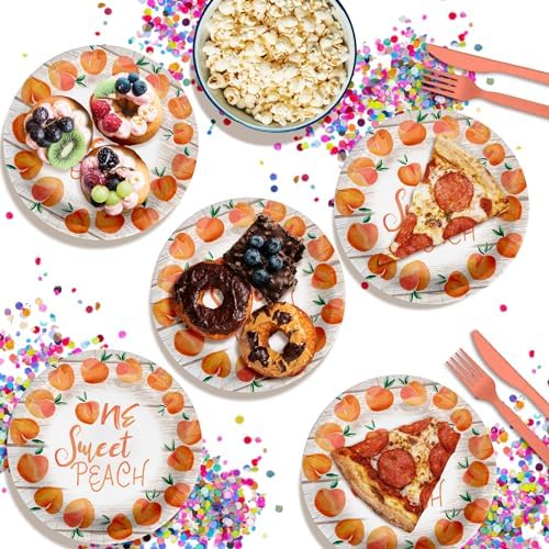 One Sweet Peach First Birthday - 32 Piece Disposable Party Supplies - Decorations for Girl's 1st Birthday Round Party Plates - Large 9" Paper Plates In Bulk - Image 4