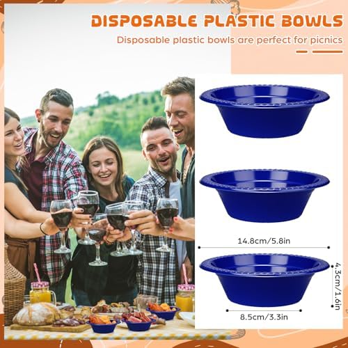 30 Pack 12 oz Blue Disposable Plastic Bowls Dessert, Ice Cream, Salad, Soup Serving Cups for Party, Picnic, Food Snacks (Blue) - Image 2