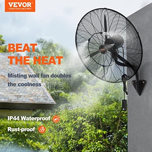 VEVOR 30 Inch Wall-Mount Misting Fan 3-speed IP44 Waterproof Oscillating - Image 2