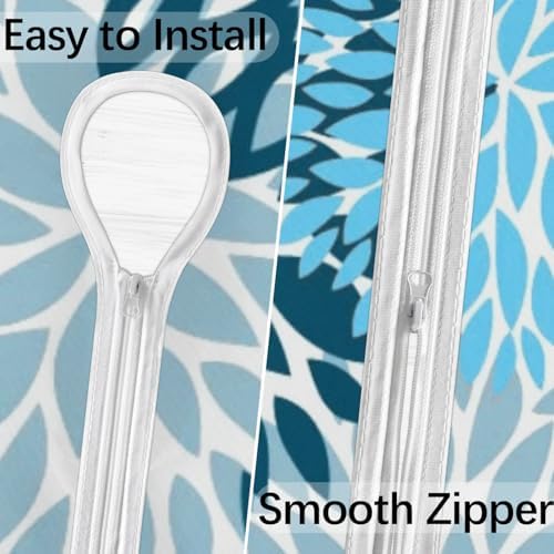 Round Tablecloth with Umbrella Hole and Zipper Elastic Fitted Table Cloth 36"-44" Oil-Proof Waterproof Chrysanthemum Patio Table Cover for Outdoor Dining Picnic Party, Spring Summer Blue Floral - Image 3