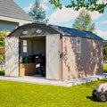 YOPTO 10x12 FT Outdoor Storage Shed,Heavy Duty Metal Shed W/Floor Frame & 2 Windows,Garden Shed W/ 4 Air Vents,Diamond-Shape Roof & Lockable Door,for Backyard,Patio,Lawn,Brown by YOPTO