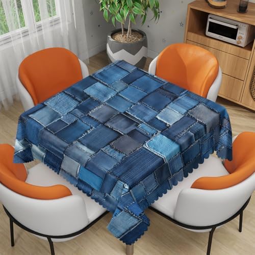 Denim Patchwork Tablecloth 54x54 Inch Square Vintage Romance Indigo Tablecloths Polyester Table Cloth for Holiday Parties Kitchen Dining Indoor Outdoor by Unknown