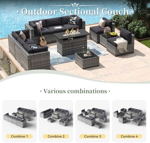Aoxun 11 Piece Patio Furniture Set with 44" Fire Pit Table Wicker Rattan - Image 6