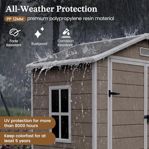 UDPATIO Outdoor Resin Storage Shed 6x4 FT, Plastic Shed for Garden, Brown - Image 5