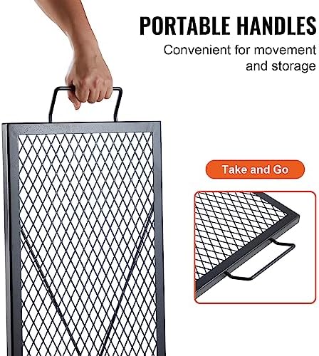 VEVOR X-Marks Fire Pit Grill Grate, Rectangle Cooking Grate, Heavy Duty Steel Campfire BBQ Grill Grid with Handle & Support X Wire, Portable Camping Cookware for Outside Party Gathering, 44 Inch Black - Image 6