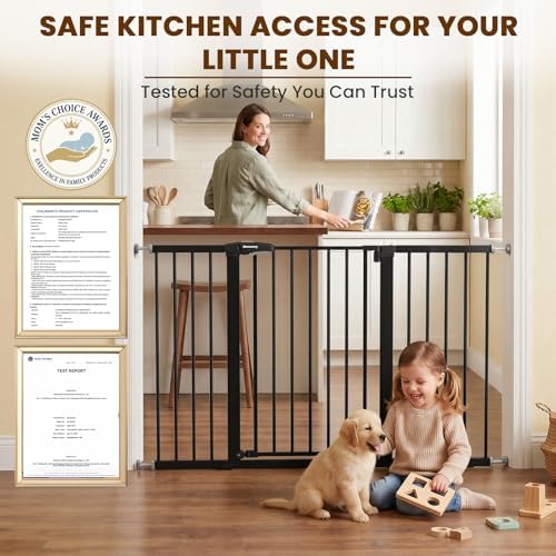 Mumeasy 36" Extra Tall Baby Gate for Doorways, 29.7"-57" Extra Wide Dog Gate for Stairs, Pressure Mounted Auto Close Pet Safety Gate with Easy Walk Thru Door, Large Indoor Child Gate for House, Black - Image 6