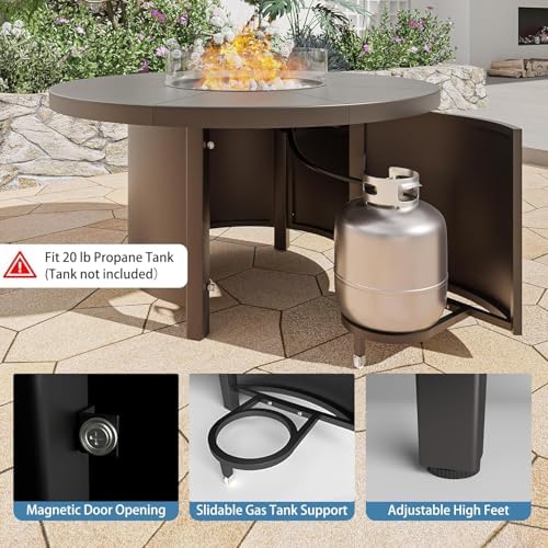 5 Pieces Outdoor Patio Furniture Set with 48" 55000 BTU Round Propane Fire Pit Table,Patio Dining Set Outdoor Conversation Sets 4 Swivel Chairs for Deck,Backyard and Garden,Dark Blue - Image 7