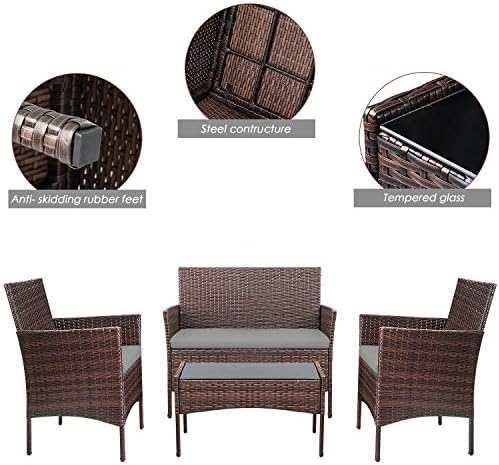 Homall 4 Pieces Outdoor Patio Furniture Sets Rattan Chair Wicker Set, Outdoor Indoor Use Backyard Porch Garden Poolside Balcony Furniture Sets (Grey) - Image 5