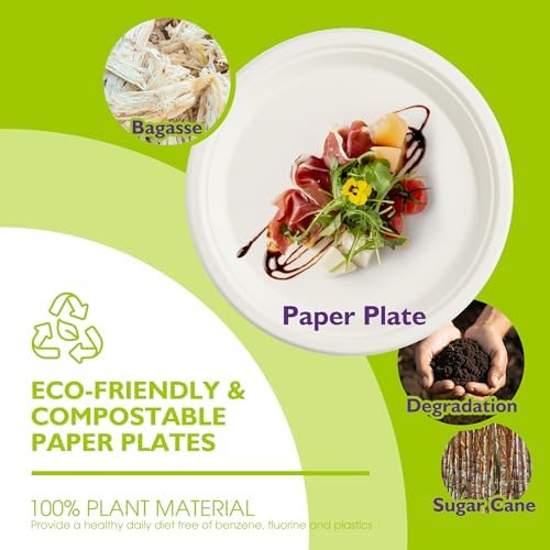 Compostable Paper Plates 10 Inch 500 Pack, Biodegradable Disposable Plates Heavy Duty White Plates, Made of Natural Sugarcane Bagasse, Unbleached Round Dinner Plates - Image 4