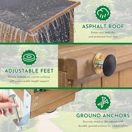 Ketive Outdoor Storage Cabinet, Large Wood & Metal Garden Shed with Foldable Table, Weather-Resistant Asphalt Roof, Lockable Doors & Adjustable Feet for Patio, Backyard, or Garage (47"L x 20"W x 70"H) - Image 4