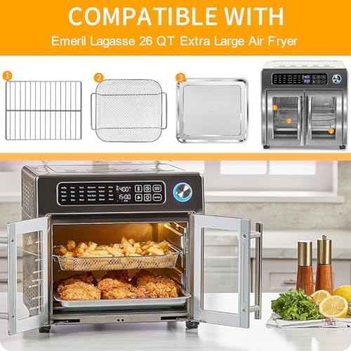 GWY Baking Tray Basket Wire Rack Set for Emeril Lagasse 26 QT Convection Toaster Oven Extra Large Air Fryer With French Doors Tray Set Accessories Grill Plate Crisper Plate Replacement Parts - Image 3